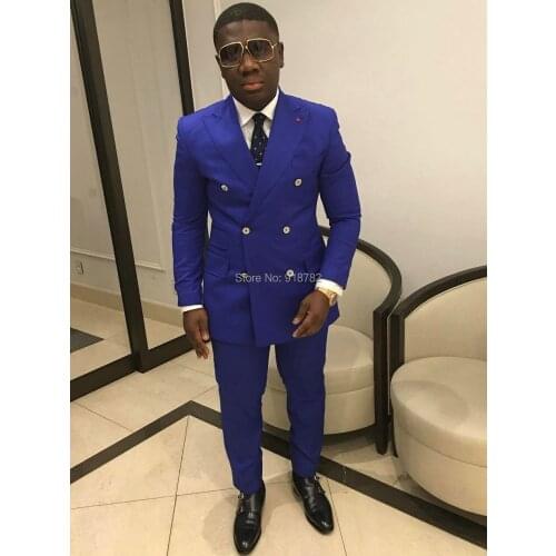 Royal Blue Double Breasted Suit Slim Fit Suits Men 2019 Designers Formal Men Suits For Wedding Dress Groom Suit Groomsman Tuxedo