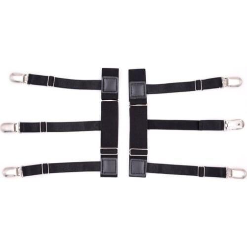 2Pcs Nylon Mens Shirt Stays Holder Non-slip Locking Clamps Elastic Leg Suspenders Black New