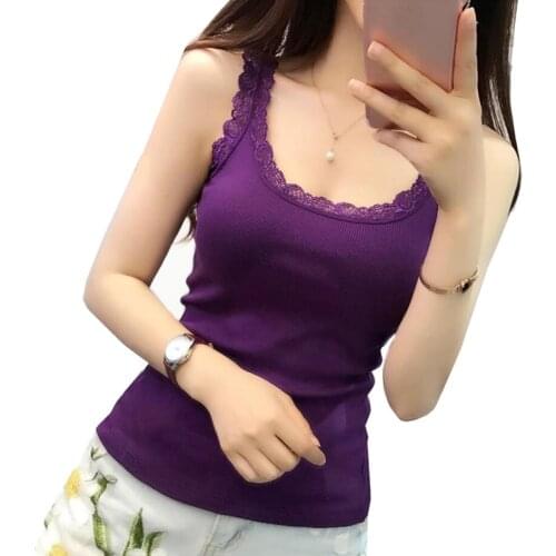 2021Newest Summer Girl Women Lace Top Tank Cotton Camisole Cami Shirt Ladies Sexy Slim Vest Tops sleeveless T shirt