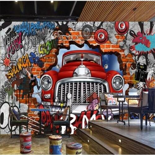 Wellyu papel de parede Custom wallpaper large mural retro nostalgic European 3D brick wall car graffiti large mural