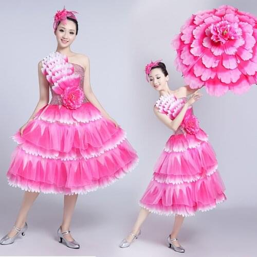 Opening Dance Dress 360 Degree Big Swing Skirt Women Flamenco Dresses Short Skirt Girl Festival Stage Chorus Clothes DL6130