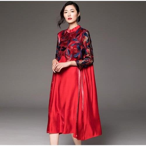 Great quality embroidery dress retro palace style silky lace dress female retro elegant Victoria style vacation dress wq1473
