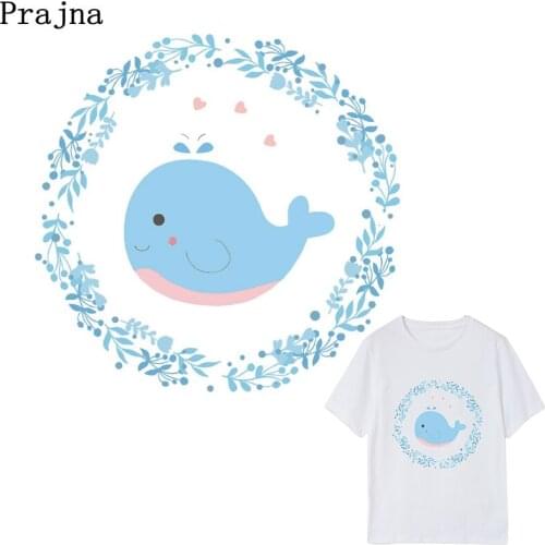 Prajna Water Color Whale Sticker Iron On Patches A-level Washable Wreath Stickers Easy Print Household Irons Dresses DIY E