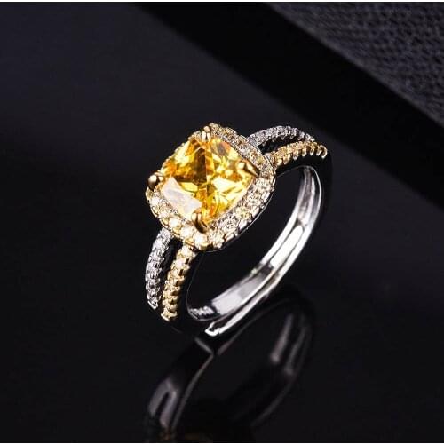 Peacock Star Solid 925 Sterling Silver Three-Stone Luxury Trendy Ring Yellow Canary Created Diamante Resizable Jewelry
