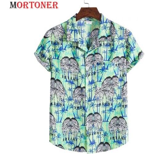 Stylish Zebra Coconut Tree Print Hawaiian Beach Shirt Men Summer Short Sleeve Tropical Aloha Shirts Holiday Vacation Clothing