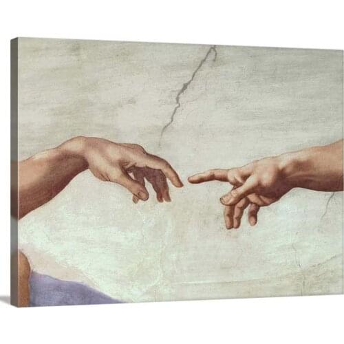 Hands of God and Adam, Detail from The Creation of Adam Canvas Wall Art Print Painting For Living Room Framework Artwork