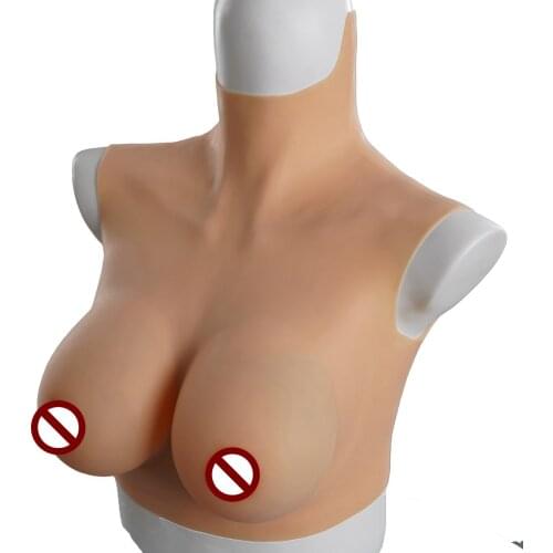 High Collar Neck Silicone Breast Forms Drag Queen Breastplate For Crossdresser Fake Chest Shemale Tits Male To Female Boobs