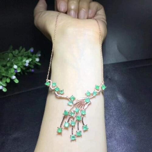 Natural And Real Emerald Necklace Pendant Solid S925 Sterling Silver For Women Colour Gem Stone Fine Jewelry