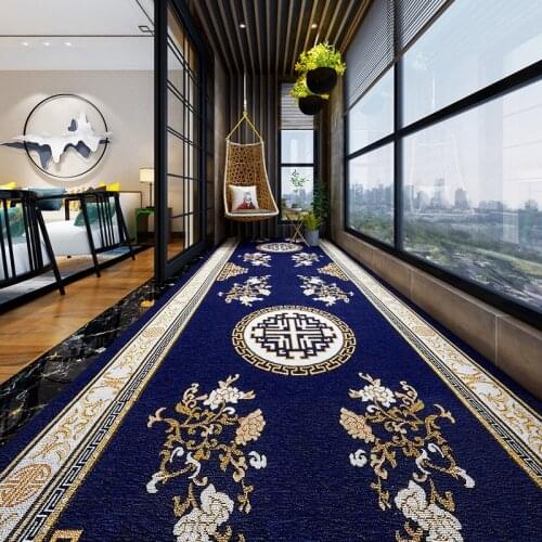Chinese Traditional Rug Blue Carpet Runner For Hallway Home Hotel Luxury Rug Jacquard Fabric Woven Carpet Long For Corridor Hall