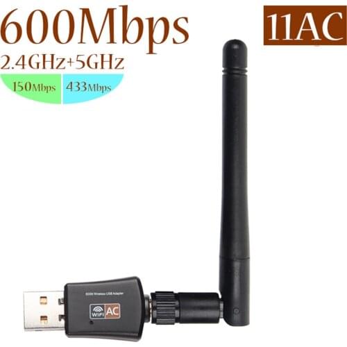 USB WiFi Adapter 600Mbps Dual Band Wireless Network Adapter Dongle 2.4GHz / 5.0GHz Ethernet 802.11AC w/ Antenna