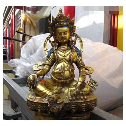Xd 002920 9"Tibet Buddhisn Copper Bronze Gild Yellow Jambhala God of wealth Buddha Statue
