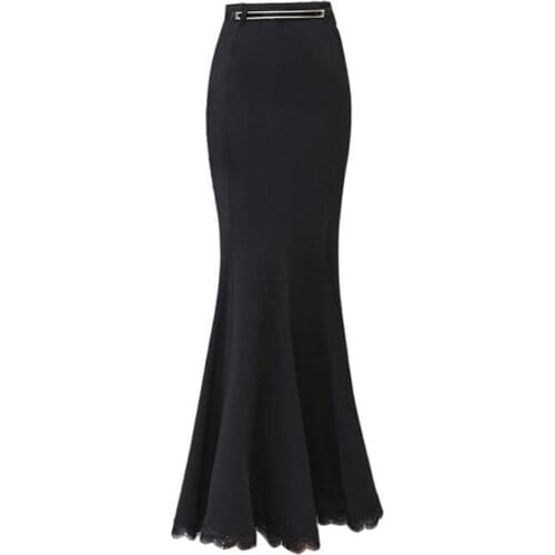 Skirt Long Women Sexy Fishtail Floor-Length Vintage Trumpet Black Skirts Long Jupe Femininas