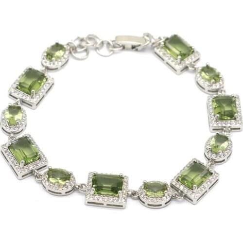 22x12mm Deluxe Created Green Peridot CZ Womans Party Silver Bracelet 8.0-9.0in