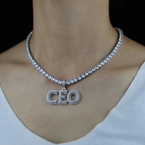 Women CEO Necklace 2021 High Quality Iced Out Bling 5A Cubic Zirconia CZ Hip Hop Jewelry
