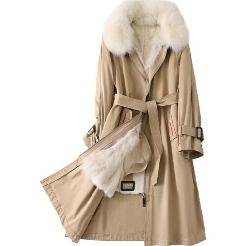 Winter Parkas Coat Fox Fur Collar Rabbit Lining Women Long Outerwear LF21030KQN