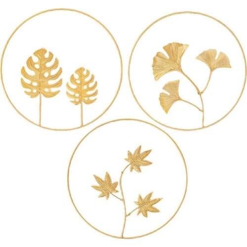 3Pcs Nordic Style Golden Round Shape Wall Decoration Metal Leaf Wall Hanging Pendant Living Room Decor Ornaments