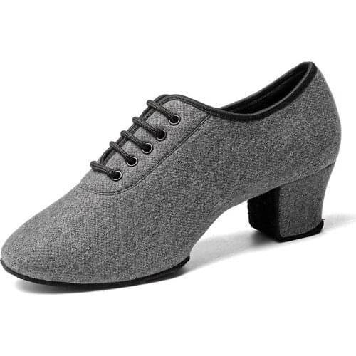 2021 Cashmere Upper Ballroom Latin Dance Shoes for Women Smoky Gray 5cm Heel Cow Leather Sole Lace Up Dance Sneakers for Girls