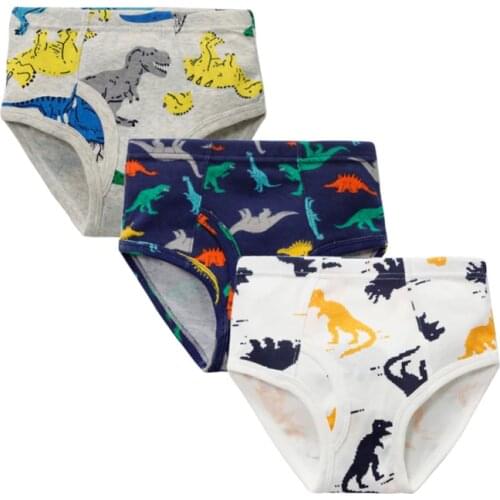 3-10T Pure Cotton Children Underwear Boys Panties Cute Cartoon Dinosaurs Print Kids Briefs Child Boy Pants 3Pcs New Style