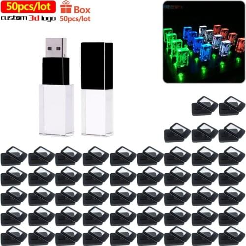 50pcs/lot free custom 3d logo USB Flash Drive Crystal Pen Drive 64GB 32GB 16GB 128GB 4GBUSB Stick 2.0 Pendrive For photography
