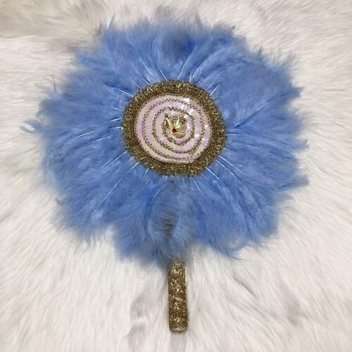 African Custom Wedding Feather Hand Fan for Wedding Handmade Lady Turkey Feather Fan Craft for Wedding Party Bride Hand Held Fan