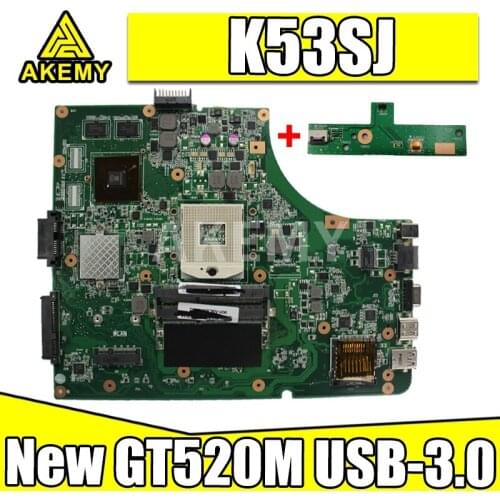 Akemy NEW motherboard For ASUS K53SC X53S K53SV K53SM K53SJ P53Sj Laptop mainboard HM65 GT520M-GPU USB-3.0
