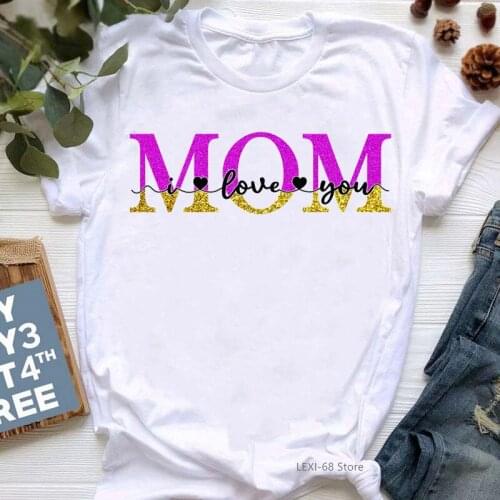 Watercolor L Lover You Mom Letter Print WomenS T-Shirt Happy MotherS Day Tshirt Femme Korean Style Clothes Short Sleeve Tops