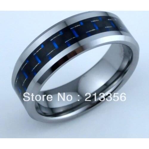 FREE SHIPPING!USA WHOLESALES CHEAP PRICE BRAZIL RUSSIA HOT SELLING 8MM WOMEN&MENS BLUE& BLACK FIBER TUNGSTEN WEDDING RING