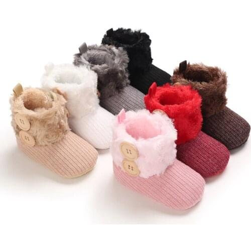 Baby First Walkers Baby Toddler Winter Warm Soft Knitted Plush Boots Girl Boy Snow Booties Crib Warm Shoes 0-18M