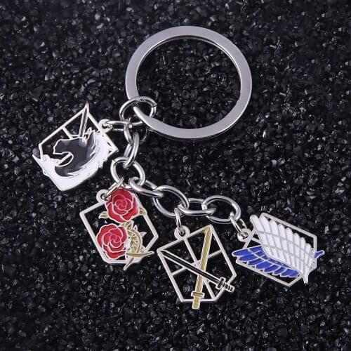 1PC Anime Keychain Attack On Titans Badge Pendant Necklace Key Chain Holder Cover Charms For Motorcycle Car Keys