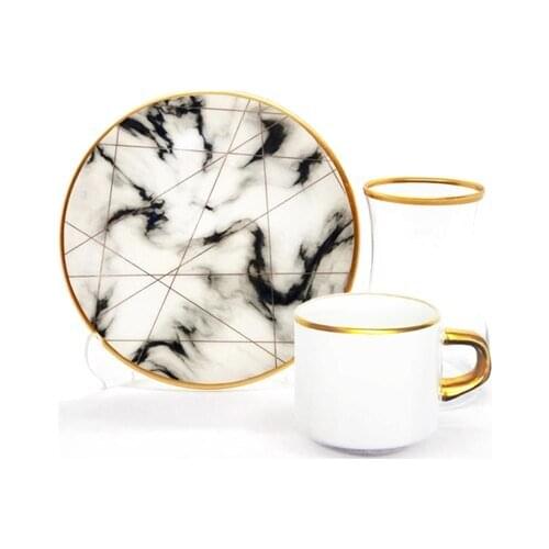 Drop Focus Tea Coffee Set 18 Pieces White Marble