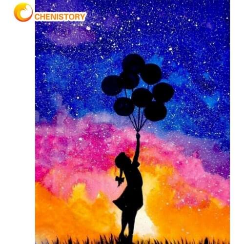 CHENISTORY Painting By Numbers Kits 60x75cm Framed Little Girl With Balloon Landscape Picture By Number Hand Paint Unique Gift