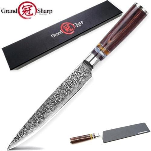 Damascus Kitchen Knives Slicing Carving Chef Knife Japanese vg10 Damascus Steel Salmon Ham Knife Sashimi Sushi Cake Tools Slicer