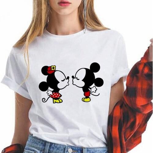 Disney Mickey Mouse Womens Clothing Kiss Print Cartoon T Shirt Women Urbano Summer Casual Spain Shirt Woman Fashion Streetwear