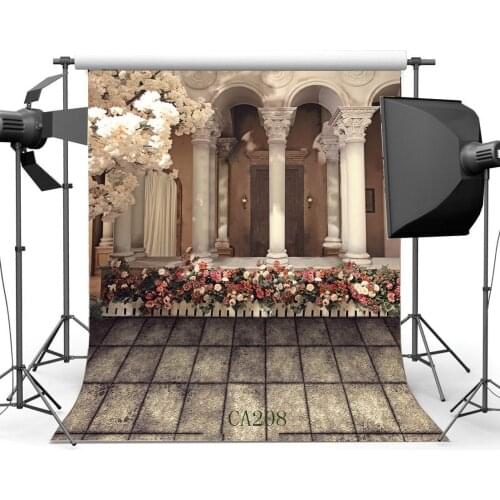 Photography Backdrops European Elegant Architecture Blooming Flowers Nostalgis Brick Floor Background