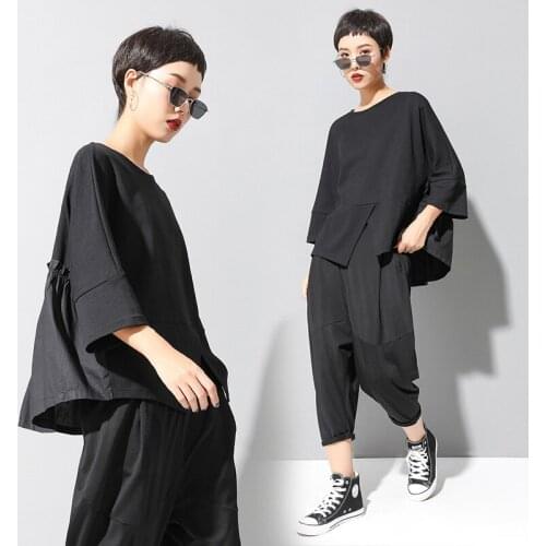 Ladies summer new classic dark personality patchwork irregular loose fashion trend casual loose size short sleeve T-shirt