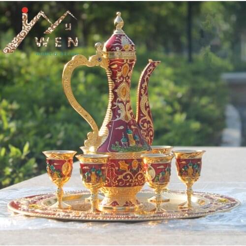 IMUWEN New arrival 12" plate Gold with red color metal coffee set wine set/tea set fashion zinc alloy wine set home decoration