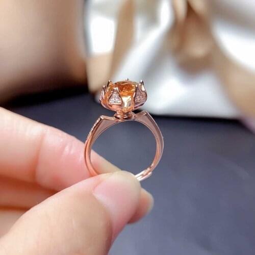 Real 14K Rose Gold Natural Ametrine Gemstone Jewelry Wedding Open Ring for Women Anillos Silver 925 Jewelry Bizuteria Topaz Ring