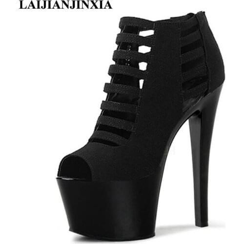 LAIJIANJINXIA Cut Out 17cm High Heels Sexy Ankle Boot Night Club Party Queen Dance Shoes Platform Women Pole Dance Pumps Shoes