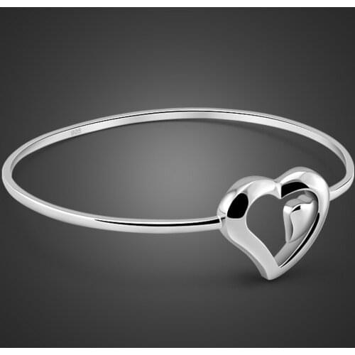 Minimalism 100% 925 Sterling Silver Bracelets Bangles For Women & Girl Fashion Vintage 3 styles Heart Bracelets Jewelry Gift