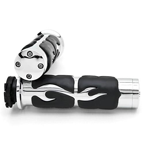 Motorcycle 1" Rubber Chrome Flame Handlebar Hand Grip For Choppers