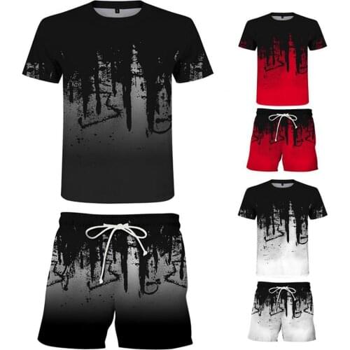3D Digital Print Men Tracksuit Drawstring Two Piece Short Sleeve T-shirt Shorts Men Tracksuit Activewear
