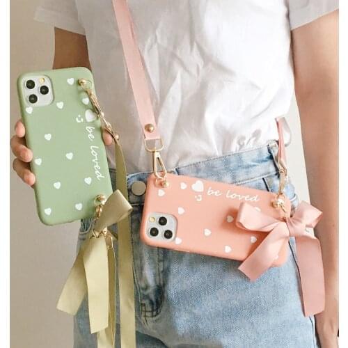 Soft TPU Lanyard Case For iPhone SE2 6S 7 8 PLUS X XR XS 11 12 Mini PRO MAX Cute Love Heart Shoulder Strap crossbody Phone Cover