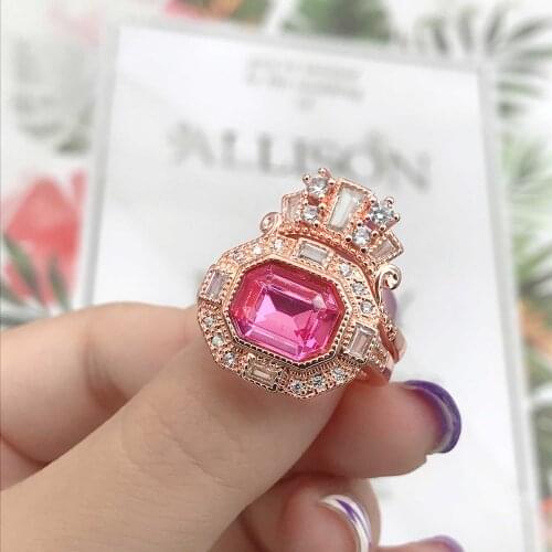 Fine Jewelry Making Geometric Two Tone Rings With Square Rose Zircon Retro Unusual Ornaments For Women Wedding Anniversary Gifts