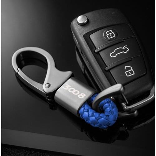 New Metal Car Emblem Keychain For Peugeot 307 206 308 407 207 3008 208 508 2008 Metal leather key chain Car Keychain Accessories