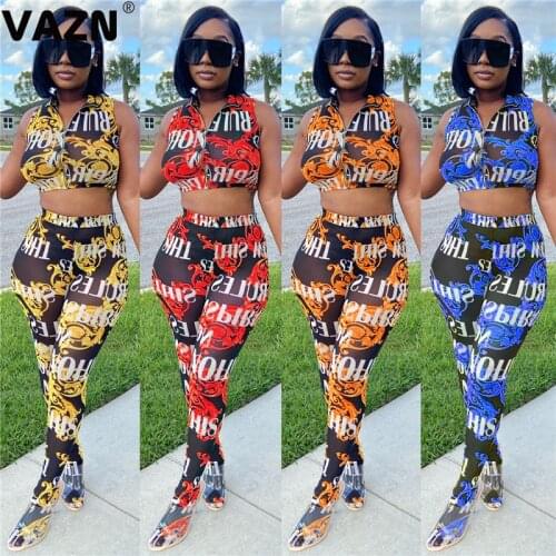 VAZN 2020 New Boho Beach Women Office Lady Special Sleeveless O-neck Casual Fashion Set Women Young Energetic Set