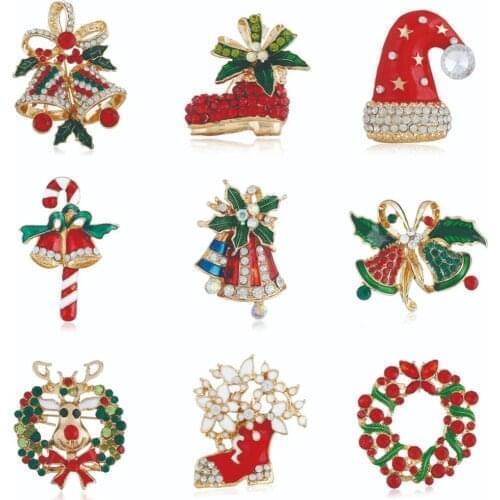 New Year Fashion Christmas Boots Brooch Santa Claus Shoes Carriage Rhinestone Brooch Jewelry for Christmas Color Brooch #289618