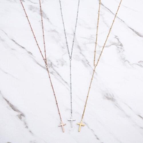 Wholesale Stainless Steel Y Choker Chain Necklace with Cross Pendant Bead Chain as Beach Girl Fashion Jewelry 10pcs/lot