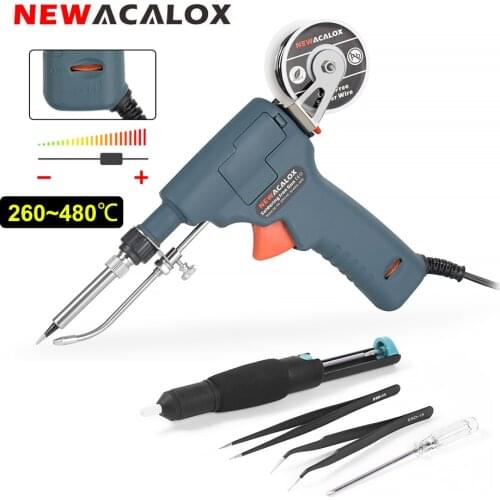 NEWACALOX Soldering Iron Kit 60W Temp Adjustable Solder Auto Feed Pro Welding Gun Tool with Tin Wire Tweezers Electrical Repair