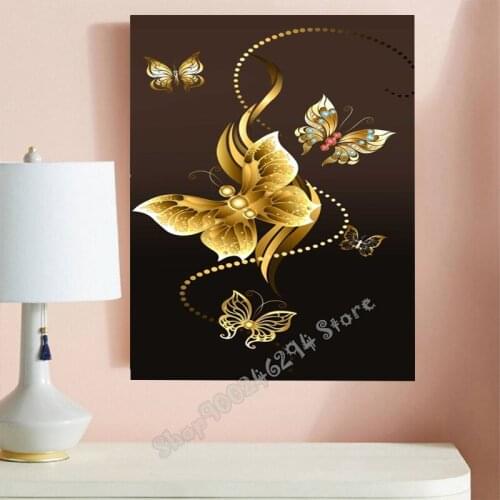 Full Square Round Rhinestone 5D DIY Diamond Painting Golden flower butterfly abstract Embroidery Cross Stitch Decoration FF3389