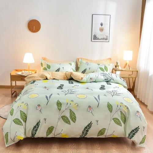 Bedding Set 4pcs Modern Flowers Twin Queen Size Flat Sheets Pillowcases Comforter Duvet Cover Home Textile for Double Single Bed